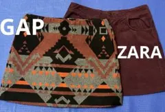 セール‼︎2枚セット☆ZARAコーデュロイ GAP幾何学模様ミニスカート　秋冬