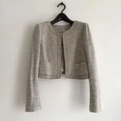 【ダイアグラムdiagram】新品未使用ビージュ付ノーカラーツイードジャケット