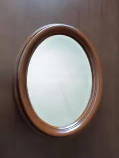 イタリア製 ウォルナット調 オーバル壁掛けミラー 45×36cm