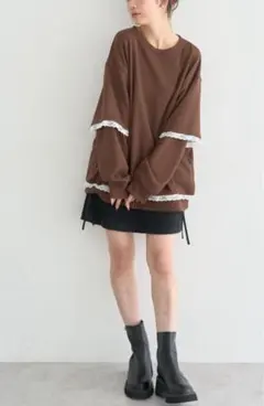 【earth music&ecology】【新品】レーススウェットプルオーバー