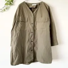 レプシィム【L】ベルテッドノーカラーブラウス Aライン 綿100% カーキ 春夏