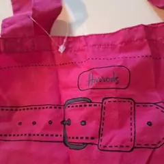 新品【Harrods】ナイロン　ポーチ収納型　折りたたみエコバッグ　ピンク系