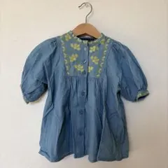 値下げ　花柄刺繍付きライトブルーワンピース　80センチ