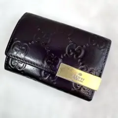 GUCCIグッチ キーケース 6連 GG柄 レザー パープル ゴールド シリアル