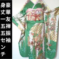 振袖セット　しだれ桜文　正絹　友禅　金駒刺繍　金彩加工　銀彩　美品　21