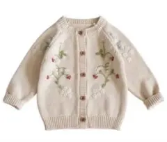 新品 いちご刺繍 ニット カーディガン アイボリー 100
