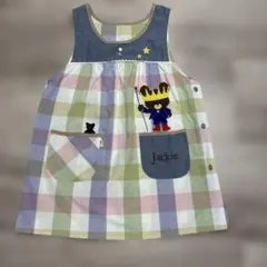 保育士　くまのがっこう　ジャッキーの刺繍　チェック柄エプロン