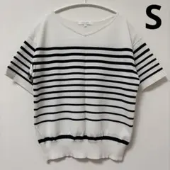 GLOBAL WORK スッキレイさらさらVネックプルオーバー ボーダー S