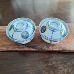幕末〜明治期 古伊万里 染付 松竹梅文蓋付茶碗 3客セット 蓋物 骨董