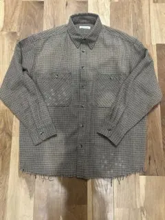 リラックスフィットブリーチ加工ガンクラブチェックシャツロングスリーブ