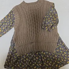 petit main 花柄ワンピース 120　ニットベスト付き