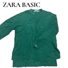 ZARA BASIC ザラベーシック リネン100% スキッパーシャツ グリーン