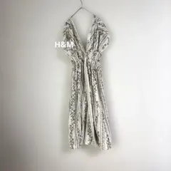 美品 H&M ノースリーブ ロングワンピース 総柄 海 夏 リゾート 背中開き