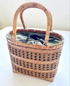 送料込】竹かご りんごかご カゴバッグ ハンドバック 竹細工 手籠 1個 