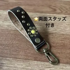 ベルトループ スタッズキーホルダー 本革 黒 アメカジ HTC CALEE
