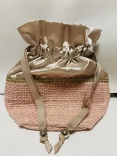 【新品】ピンクのツイード巾着袋