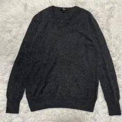 ユニクロ カシミヤ100%ニット Vネック ダークグレー L