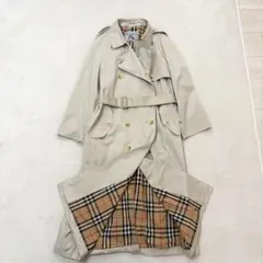 【着丈長め】バーバリー 白タグ トレンチコート ノバチェック ベージュ ベルト付