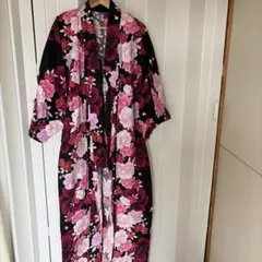 黒地にピンク花柄浴衣・赤帯セット