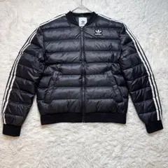 未使用級 アディダス ノーカラー ダウンジャケット ブルゾン スリーライン ロゴ