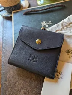 イルビゾンテ ニつ折り財布 がま口 チャコール 墨黒 希少 男女兼用