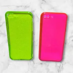 蛍光グリーン・ピンク iPhone7Plus 8Plusケース 2個セット