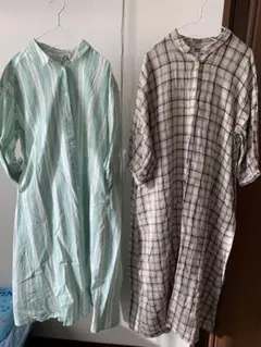 SM2 リネン　シャツワンピース2点セット（ミントグリーン・チェック柄）