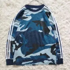 【美品】adidas アディダス トレフォイルロゴ 迷彩ブルー ロンT レア色のサムネイル