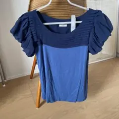 フリル袖 ネイビー Tシャツ