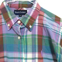 ラルフローレン RALPH LAUREN　ホースロゴチェック柄シャツ七分袖160