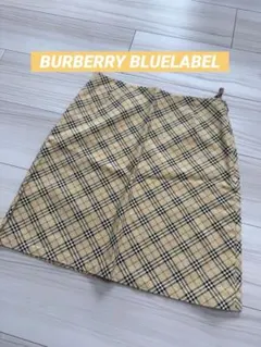 バーバリーブルーレーベル ノバチェック ミニスカート リネン混 ベージュ 36
