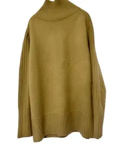 リブ編み 長袖セーター　ハイネック　ゆったりフリーサイズ