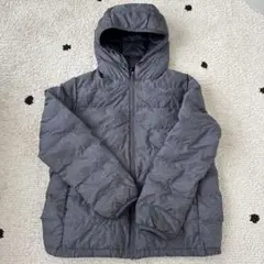 ユニクロ　150 グレー 中綿コート フード付き キルティング