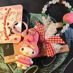 マイメロディ サンリオキーホルダー いちごデザインビーズチェーン付き単品海外正品