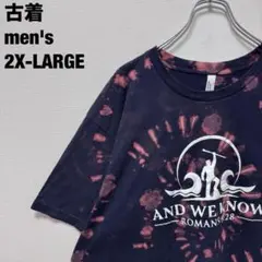 古着 アメリカンアパレル Tシャツ 聖書 宗教 ブリーチ タイダイ 紺 2XL