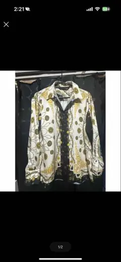 幾何学模様 長袖シャツ ホワイト・ゴールド