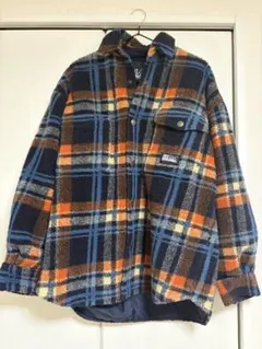 FIRST DOWN フリースジャケット ネイビーオレンジチェック