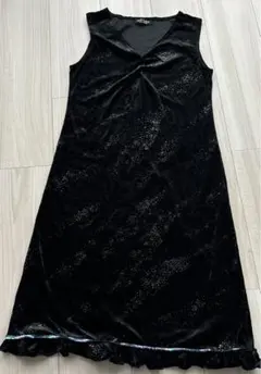 NICE CLAUP 黒 ノースリーブ ワンピース　ベロア