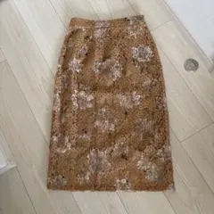 デビュードフィオレ♡花柄レース タイトスカート ブラウン