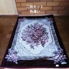 カネボウ毛布、花柄掛け毛布、赤と黒