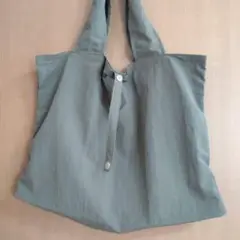 ハンドメイド　コンパクトにたためる大きなエコバッグ　モスグリーン②