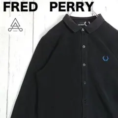 【希少コラボ】フレッドペリー×ラフシモンズ 長袖ポロシャツ 黒 青 刺繍ロゴ M
