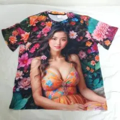 l新品 XXL セクシーガール フォトプリント Tシャツ 花柄 女性