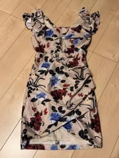 GLAMOROUS フラワープリント タイトドレス ベージュ　S