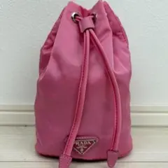 現行品 プラダ 巾着袋 アクセサリーポーチ テスートナイロン 三角ロゴ ピンク
