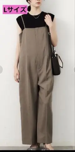 オールインワン　麻調　サイズＬ　オペークドットクリップ　上品　ベージュ系