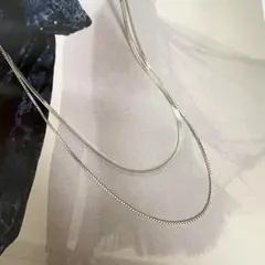 ネックレス シンプル 2連スネークチェーン アレルギー対応 シルバー 入社 入学