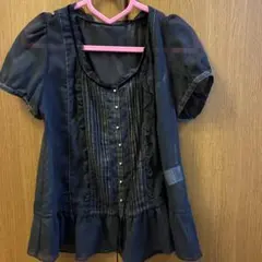 【フランシュリッペブラック】ドット☆シフォン 半袖ブラウス