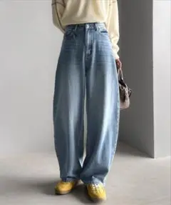カーブデニムパンツ L ブルー