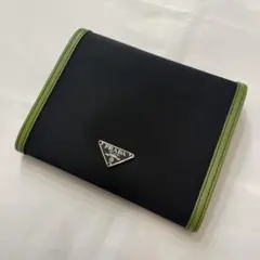 PRADA 折り財布 黒/緑 リボン ロゴ